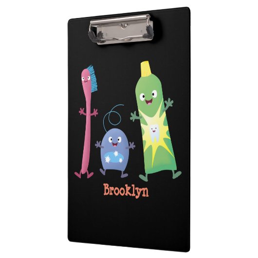 かわいい歯ブラシ歯磨き歯磨き用フロス漫画 クリップボード (左)