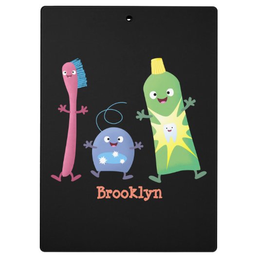 かわいい歯ブラシ歯磨き歯磨き用フロス漫画 クリップボード (裏面)