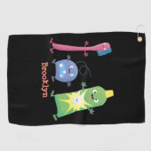 かわいい歯ブラシ歯磨き歯磨き用フロス漫画 ゴルフタオル (横)