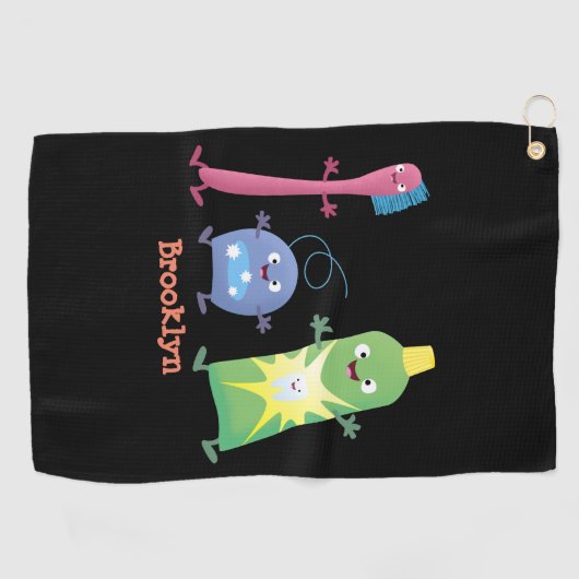 かわいい歯ブラシ歯磨き歯磨き用フロス漫画 ゴルフタオル (横)