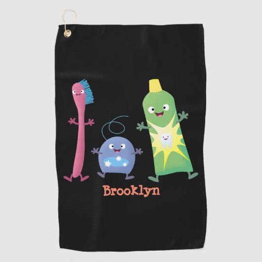 かわいい歯ブラシ歯磨き歯磨き用フロス漫画 ゴルフタオル (正面)