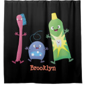 かわいい歯ブラシ歯磨き歯磨き用フロス漫画 シャワーカーテン (正面)