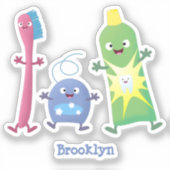 かわいい歯ブラシ歯磨き歯磨き用フロス漫画 シール (正面)