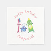 かわいい歯ブラシ歯磨き歯磨き用フロス漫画 スタンダードカクテルナプキン (正面)