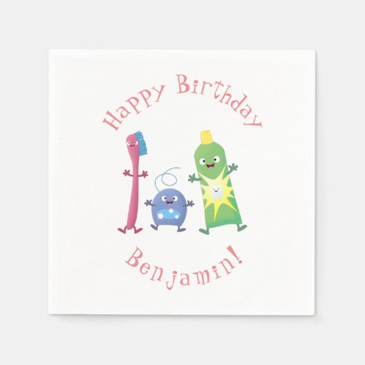 かわいい歯ブラシ歯磨き歯磨き用フロス漫画 スタンダードカクテルナプキン (正面)