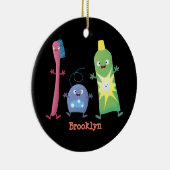 かわいい歯ブラシ歯磨き歯磨き用フロス漫画 セラミックオーナメント (右)