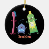 かわいい歯ブラシ歯磨き歯磨き用フロス漫画 セラミックオーナメント (正面)