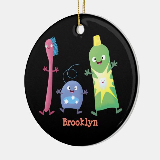 かわいい歯ブラシ歯磨き歯磨き用フロス漫画 セラミックオーナメント (左)