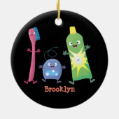 かわいい歯ブラシ歯磨き歯磨き用フロス漫画 セラミックオーナメント (裏面)