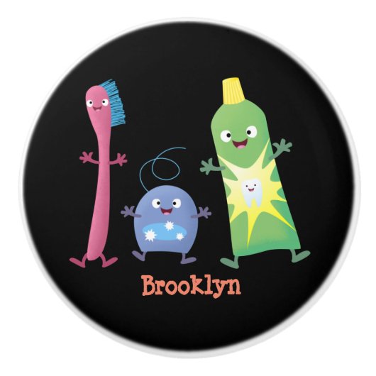 かわいい歯ブラシ歯磨き歯磨き用フロス漫画 セラミックノブ (正面)