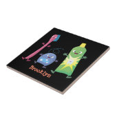 かわいい歯ブラシ歯磨き歯磨き用フロス漫画 タイル (側面)