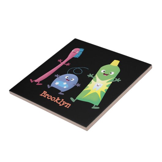 かわいい歯ブラシ歯磨き歯磨き用フロス漫画 タイル (側面)