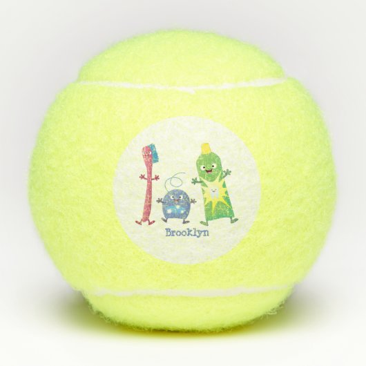 かわいい歯ブラシ歯磨き歯磨き用フロス漫画 テニスボール (正面)