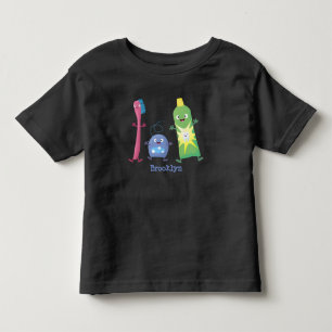 かわいい歯ブラシ歯磨き歯磨き用フロス漫画 トドラーTシャツ
