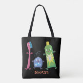 かわいい歯ブラシ歯磨き歯磨き用フロス漫画 トートバッグ (裏面)