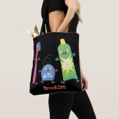 かわいい歯ブラシ歯磨き歯磨き用フロス漫画 トートバッグ (クローズアップ)