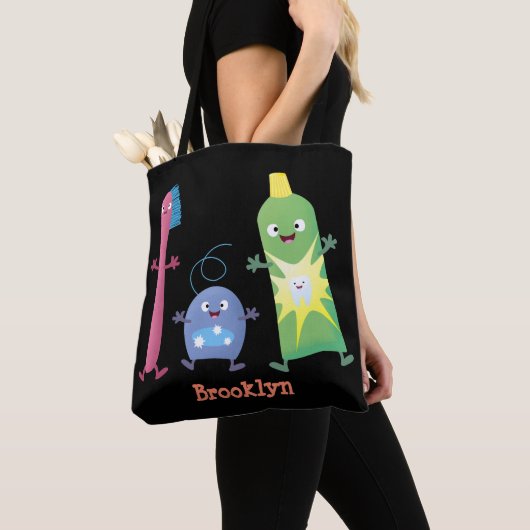 かわいい歯ブラシ歯磨き歯磨き用フロス漫画 トートバッグ (クローズアップ)