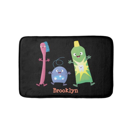 かわいい歯ブラシ歯磨き歯磨き用フロス漫画 バスマット (正面)