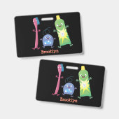 かわいい歯ブラシ歯磨き歯磨き用フロス漫画 バッジ (正面＆裏面)