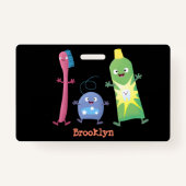 かわいい歯ブラシ歯磨き歯磨き用フロス漫画 バッジ (正面)