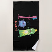 かわいい歯ブラシ歯磨き歯磨き用フロス漫画 ビーチタオル (正面)