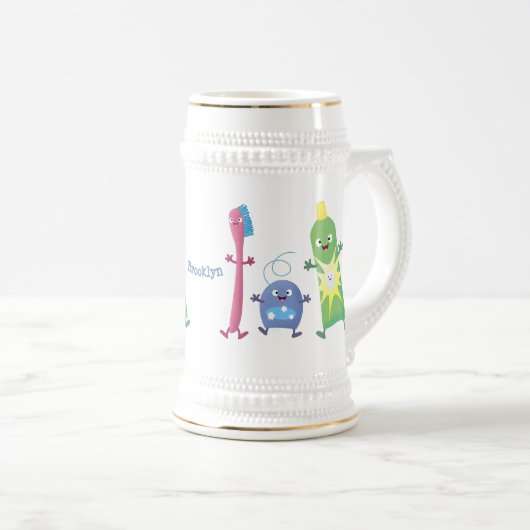 かわいい歯ブラシ歯磨き歯磨き用フロス漫画 ビールジョッキ (正面右)