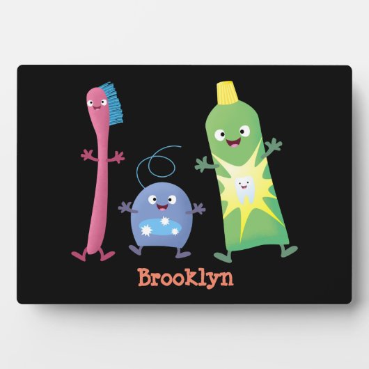 かわいい歯ブラシ歯磨き歯磨き用フロス漫画 フォトプラーク (正面)