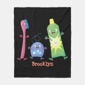 かわいい歯ブラシ歯磨き歯磨き用フロス漫画 フリースブランケット (正面)