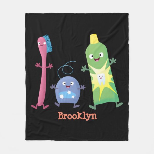 かわいい歯ブラシ歯磨き歯磨き用フロス漫画 フリースブランケット (正面)