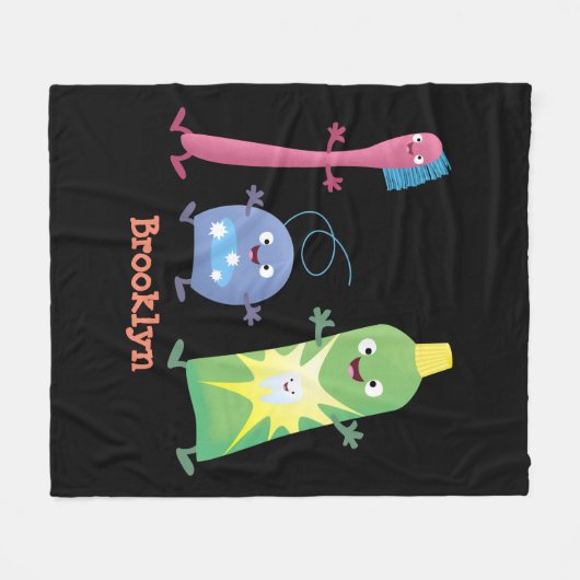 かわいい歯ブラシ歯磨き歯磨き用フロス漫画 フリースブランケット (正面(横))