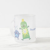 かわいい歯ブラシ歯磨き歯磨き用フロス漫画 フロストグラスマグカップ (正面左)