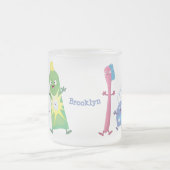 かわいい歯ブラシ歯磨き歯磨き用フロス漫画 フロストグラスマグカップ (中央)