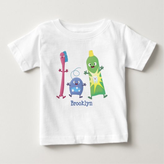 かわいい歯ブラシ歯磨き歯磨き用フロス漫画 ベビーTシャツ (正面)