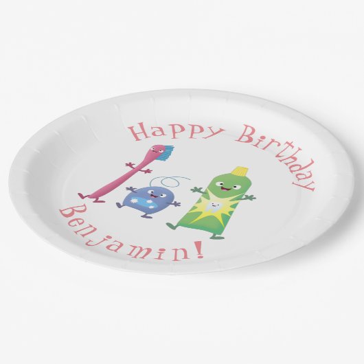 かわいい歯ブラシ歯磨き歯磨き用フロス漫画 ペーパープレート (アングル)