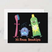 かわいい歯ブラシ歯磨き歯磨き用フロス漫画 ポストカード (正面/裏面)