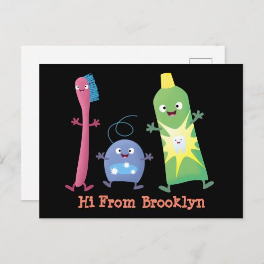 かわいい歯ブラシ歯磨き歯磨き用フロス漫画 ポストカード (正面/裏面)