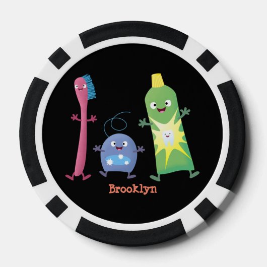 かわいい歯ブラシ歯磨き歯磨き用フロス漫画 ポーカーチップ (裏面)