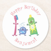 かわいい歯ブラシ歯磨き歯磨き用フロス漫画 ラウンドペーパーコースター (正面)