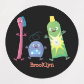 かわいい歯ブラシ歯磨き歯磨き用フロス漫画 ラベル (デザイン2)