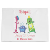 かわいい歯ブラシ歯磨き歯磨き用フロス漫画 ラージペーパーバッグ (正面)