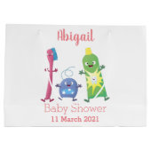 かわいい歯ブラシ歯磨き歯磨き用フロス漫画 ラージペーパーバッグ (裏面)