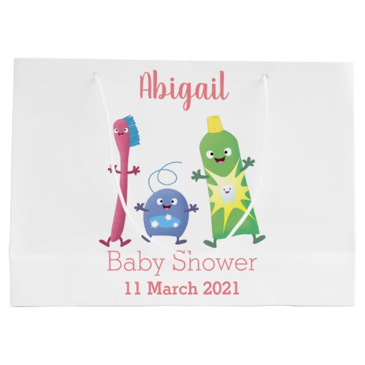 かわいい歯ブラシ歯磨き歯磨き用フロス漫画 ラージペーパーバッグ (裏面)