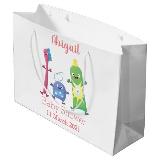 かわいい歯ブラシ歯磨き歯磨き用フロス漫画 ラージペーパーバッグ (裏面アングル)