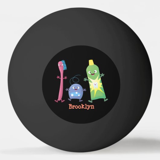 かわいい歯ブラシ歯磨き歯磨き用フロス漫画 卓球ボール (正面)