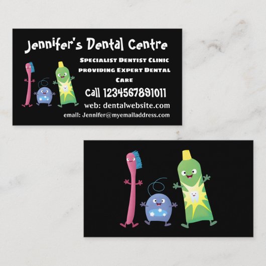 かわいい歯ブラシ歯磨き歯磨き用フロス漫画 名刺 (正面/裏面)