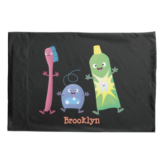 かわいい歯ブラシ歯磨き歯磨き用フロス漫画 枕カバー (裏面)