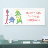 かわいい歯ブラシ歯磨き歯磨き用フロス漫画 横断幕 (トレードショー)