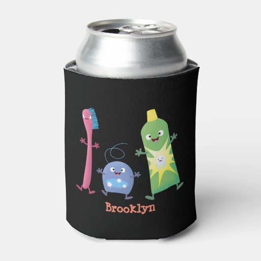 かわいい歯ブラシ歯磨き歯磨き用フロス漫画 缶クーラー (缶正面)