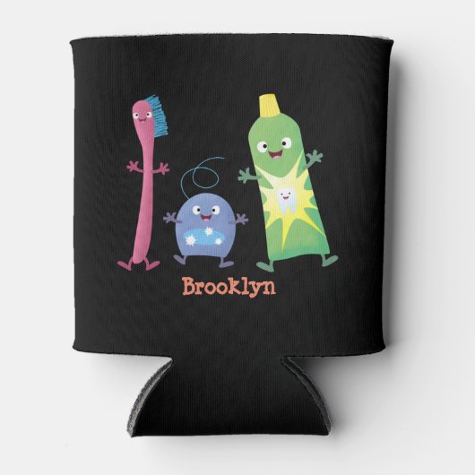 かわいい歯ブラシ歯磨き歯磨き用フロス漫画 缶クーラー (正面)