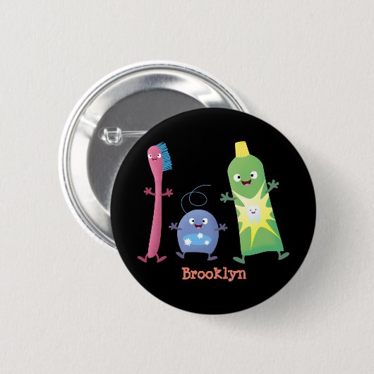 かわいい歯ブラシ歯磨き歯磨き用フロス漫画 缶バッジ (正面&裏面)